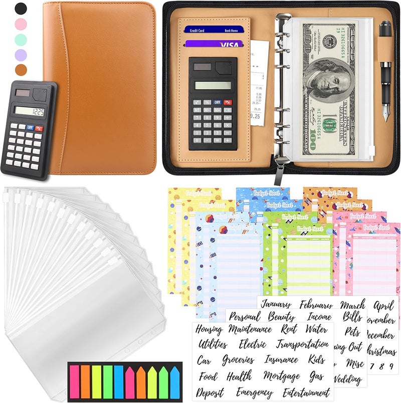 Nefeeko Budget Binder with Zipper Envelopes, Cash Envelopes for Budgeting, A6 PU Leather Budget Planner 2026 with Cash Envelopes Calculator, Bill Money Organizer for Cash Saving Budget System Wallet - Image 1